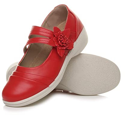 AJVANI Flat Grip Sole Padded Mary Jane Hook&Loop Comfort Shoes Size 6 39 Red