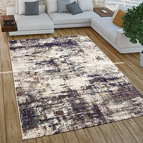 Paco Home Wohnzimmer Teppich Kurzflor Boho Vintage Design Geometrische Muster Used Look Industrial Style, Grösse:60x100 cm, Farbe:Beige