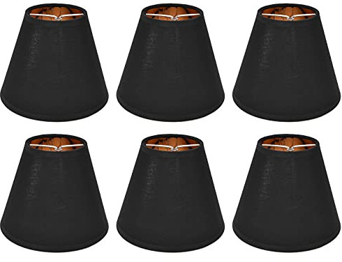 RUIRUIY Abat-Jour Clip sur Lampe, 6 PCS Tissu Abat-Jour en Tissu Clip sur Abat-Jour pour E14 Table Lustre suspendue table décorative tissu ampoule Lampadaire Applique Murale Chambre Décor Noir/Or