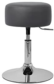 ML-Design Schminkhocker Dunkelgrau aus verchromter Stahl, Sitzhocker Rund Ø 33cm, Schminktisch Hocker höhenverstellbar 52–65cm, Drehbar, Polsterhocker ergonomisch mit Kunstleder-Bezug, Antirutschgummi