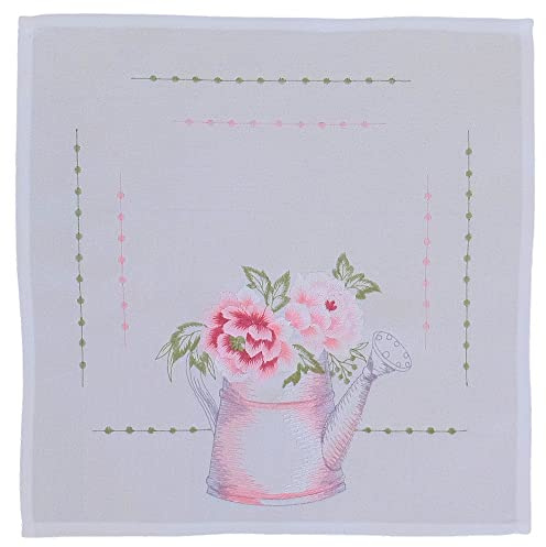 matches21 HOME & HOBBY Tischdeckchen LEA 35 x 35 cm zarte Stickerei mit Blumen in Gießkanne Deckchen für Deko Polyester
