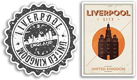2 x 10cm Tall Liverpool Vinyl Stickers - England Great Britain Holiday Travel Gift #78558