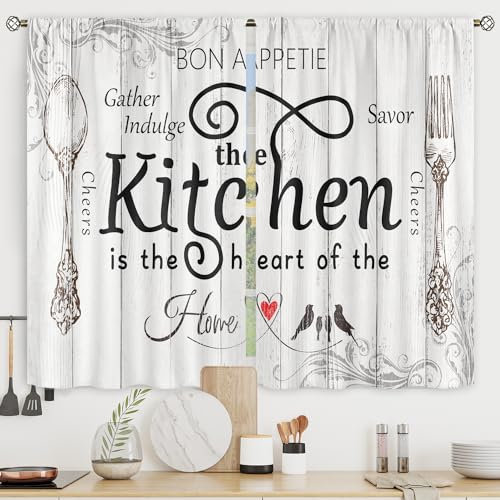 Riyidecor Lot de 2 Panneaux de Rideaux rustiques 140,7 x 99,1 cm – Style rétro rétro à Motif imprimé Fourchette et cuillère – avec Passe-Tringle – pour fenêtre de Cuisine, Salon, Chambre à Coucher –