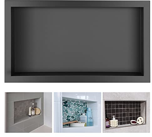 Suteck Shower Niche, 12x24 Shower Niches Ready for Tile,Stainless Steel Shower Shelf Insert Niches for Tile Showers,Single Niche Tile Recessed for Bedroom,Living Room,Toile,Bathroom Storage Black