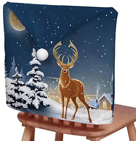 Chickwin Stuhlhussen Weihnachten 2/4/6/8er Set, Rot Weihnachts Themen Stuhl-Rückenabdeckung Weiß Weihnachtsstuhlbezüge Stuhl Bezüge für Weihnachten Deko, Zuhause, Küche (Weihnachtsabend,4 er Set)