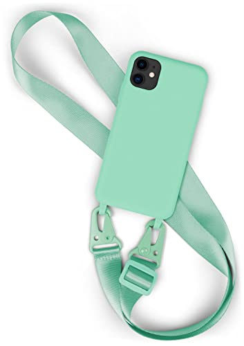 moex Hover Cover für iPhone 11 Handyhülle zum Umhängen mit Band, Hülle mit Handykette abnehmbar, Handyband & Karabiner Lanyard Soft Case mit Verstellbarer Kette, Mintgrün