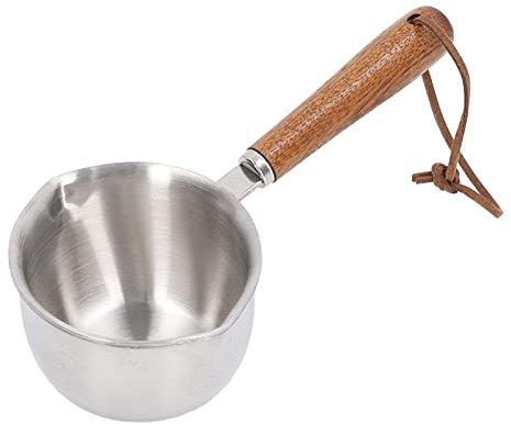 Réchauffeur De Lait De Café De Beurre, Mini Casserole De Réchauffeur De Lait De Cafetière D'acier Inoxydable Avec la Poignée En Bois Pour la Cuisine De Lait D'huile(200 ml)