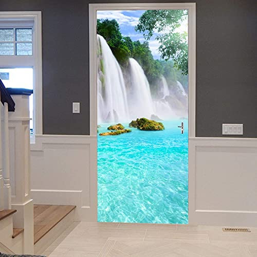 Fotomural Puerta 3D Cascada Río Paisaje 95 X 215 Cm / 37,40 X 84,64 Pulgadas Calcomanía Impermeable Para Puerta, Papel Tapiz De Vinilo Para Puerta, Pegatinas Artísticas Para Puerta De Oficina Para Pu