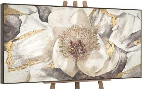 YS-Art Abstrakt Acrylbild auf Leinwand Malve Praxis Beige Blumen Blüte