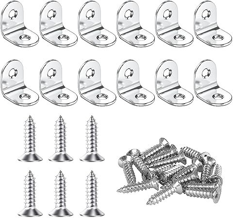 12 Pcs Angel L Shape Stainless Steel Corner Brackets,Angel L Shape Corner Brace Brackets Joining Fixing Self Support Repair with Fixing Screw,Angle L Shape Stainless Corner Brackets for Wood