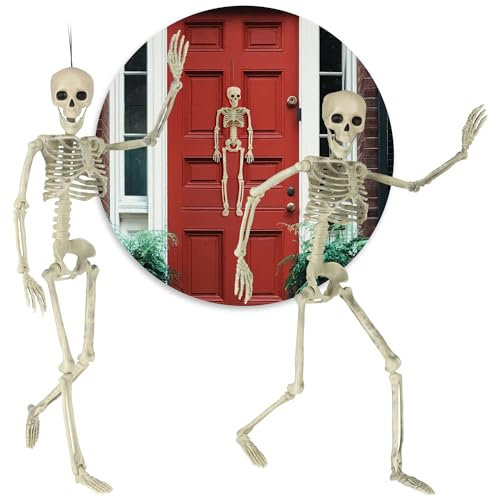 com-four® 2X 60cm Deko Skelett für Halloween - XL-Skelett aus Kunststoff zum Aufhängen und Aufstellen - Skelett mit beweglichen Gelenken - hoher Grusel-Faktor für Halloween (XL - 2 Skelett - 60cm)