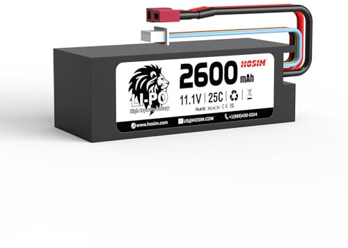 Hosim 11.1V 2600mAh Akku 25C für RC Auto 1/8 1/10 Mini 1/10 Scale RC Trucks Ferngesteuertes Auto mit JST-XH-4P T-Stecker 3S Lipo Batterie für RC Fahrzeuge F22-DC