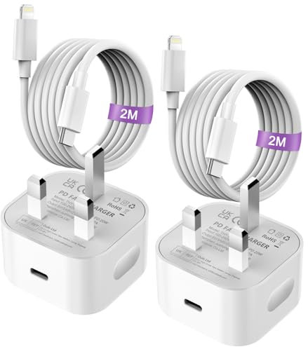 BIHPJD iPhone Fast Charger Cable and Plug 2 Pack, Wall Adapter with 2M Cable [MFi Certified], PD 20W USB C Charger Plug Compatible iPhone 14/13/12/11 Pro Max etc UK Type-C Power Adapter