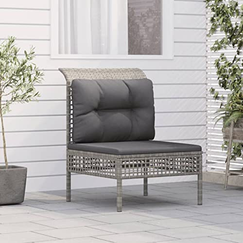 ARKEM Garten-Mittelsofa mit Kissen Gartensofa Lounge Sofa Gartenlounge Balkon MöBel Garten MöBel DraußEn Grau Poly Rattan 319667