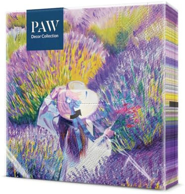 PAW - Servietten 3-lagig (33 x 33 cm) I 20 Stück I Perfekt für Geburtstage, Partys, Hochzeiten, Kommunion und Feiern I Tischdeko Bunte Papierservietten - Lavendel Sonnenuntergang I Lavender Sunset