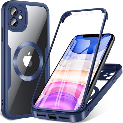 Hensinple For iPhone 11 Case,Magnetic iPhone 11 Phone Case 360 Full Body Bumper Clear Back iPhone 11 Cover Compatible with Magsafe and Built-in Screen Protector iPhone 11 6.1-Inch (Blue)