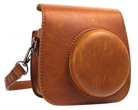 Eyeon Kameratasche aus weichem PU-Leder mit abnehmbarem Schultergurt und Tasche für Fujifilm Instax Mini 12 11 9 8 8+ Sofortbildkamera, braun, Aus PU-Leder