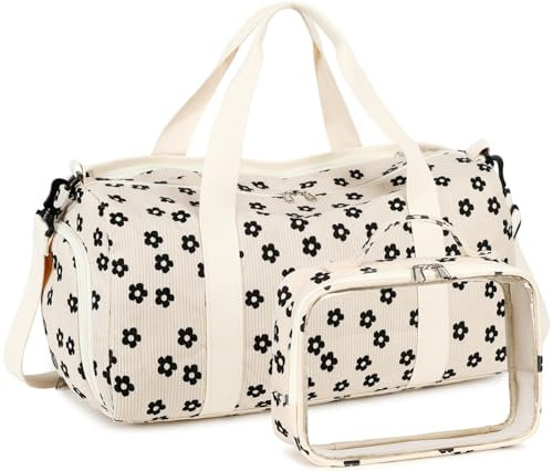 Reisetasche für Fitnessstudio, Sport, Damen, Mädchen, Workout, Reisetasche, Wochenendtasche, mit Schuhfach und Nassfach, 2. Cord, schwarzes Blumenmuster, L, Reisetasche