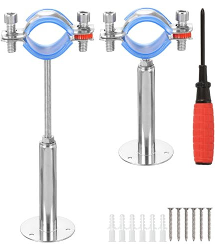 sourcing map 3Pcs Pipe Support, Stainless Steel Wall Mount Ceiling Mount Pipe Support Bracket, Adjustable Height 100-200mm for OD Pipe 32-34mm