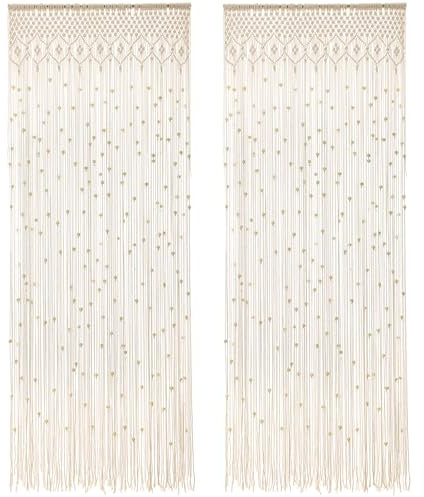 BECHAEO Boho-Makramee-Perlenvorhang, handgefertigter Türschrankvorhang mit Holzperlen, für Fenster, Tür, offener Schrank, Schlafzimmer, Wohnzimmer, Privatsphäre, Dekoration, 200,7 cm L x 91,4 cm B,