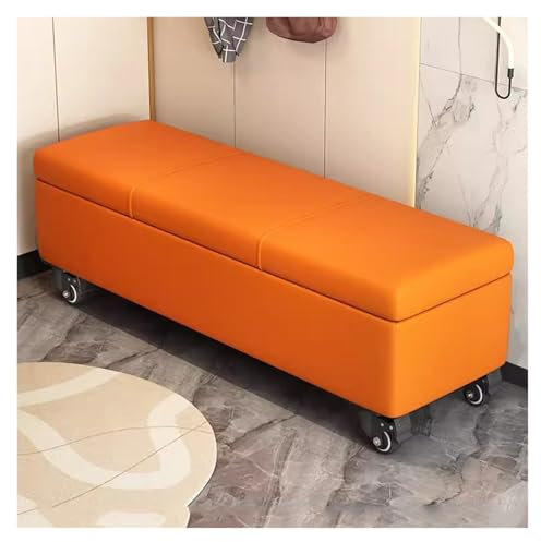 Extralange Ottoman-Bank, Truhe mit Rollen, Bettende, Aufbewahrungsbank für Schlafzimmer, rechteckige Aufbewahrungsbank für Wohnzimmer (Orange, 100 cm)