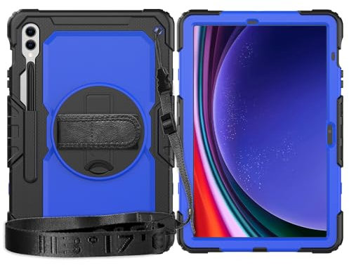 Case for Samsung Galaxy Tab S10 Plus 12.4 2024 SM-X820/Tab S10+ Case with Screen Protector & Rotating Kickstand Military Grade Shockproof Case with Pencil Holder.Dark Blue PC