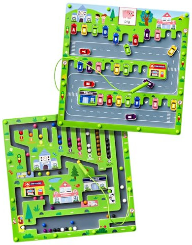 2 in 1 Magnetic Color and Number Maze Magnet Alphabet Counting Car Puzzle Double Sided Board Fine Motor Skills Montessori Educational Preschool Toys for Boys and Girls (Car)