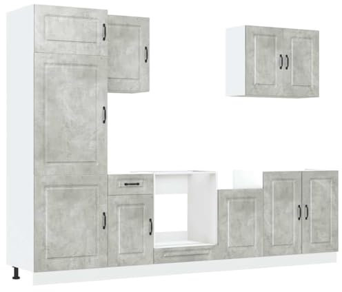 vidaXL 7-TLG. Küchenschrank-Set Kalmar Betongrau Holzwerkstoff, Küchenzeile Einbauküche, Schrank-Set, Unterschrank, Küchenschrank, Hängeschrank