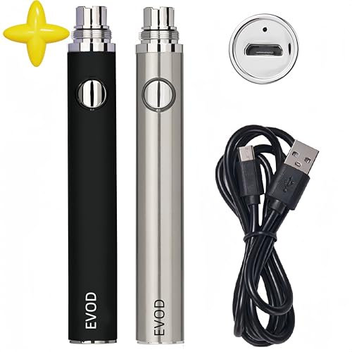 E-Zigaretten-Akku, Evod 900 mAh Vape Akku, konstanter Spannungsausgang, geringer Innenwiderstand, echte Kapazität, eGo 510-Gewinde, 2er-Pack Einsteiger Ezigaretten Akku (Schwarzer Stahl)