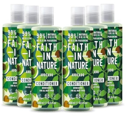 Faith in Nature Avocado Conditioner for all Hair Types. Vegan and Cruelty Free, No SLS or Parabens, 6 x 400ml