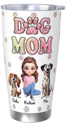 BFHEFGSUU Personalised Dog Mother Travel Mug Custom Name Portrait Custom Dog Owners Mugs Gift for Pet Lovers Coffee Cup Birthday Xmas Anniversary (Style 25)
