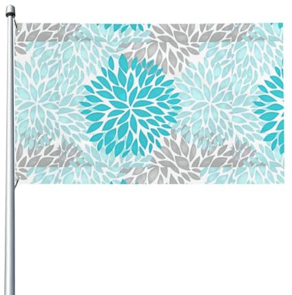 Bandera floral de dalia azul y gris de 90 x 150 cm (incluye 1 bandera y mástil). Ideal para festivales en balcones.