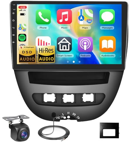 【8 Núcleos 4+64G】 Hodozzy Carplay Radio Coche para Toyota Aygo/Peugeot 107/Citroen C1 2005-2014, Android con Pantalla Táctil de 10 Pulgadas con Android Auto/Bluetooth 5.1/RDS/FM/DSP/SWC/GPS/WiFi