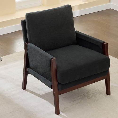 SOFCLOTH Einzelsessel, Schlafsessel, Polstersessel, Lesesessel, Loungesessel, Massivholzgestell, Chenille-Stoff, Modernes Design, Geeignet für Schlafzimmer, Wohnzimmer, Büro, Wohnung, Dark Gray