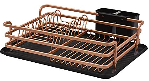 Escurridor de platos para cocina, resistente al óxido, juego de escurridor de platos extraíble y ajustable, boquilla giratoria de 1 nivel, color negro