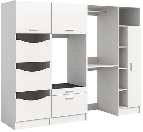 xonox.home – 3-teiliges Waschplatz-Set Free 198x195x68 cm in weiß Nachbildung – DREI Waschmaschinenschränke – Perfekte Lösung für Mehrpersonenhaushalte oder Vorratsräume