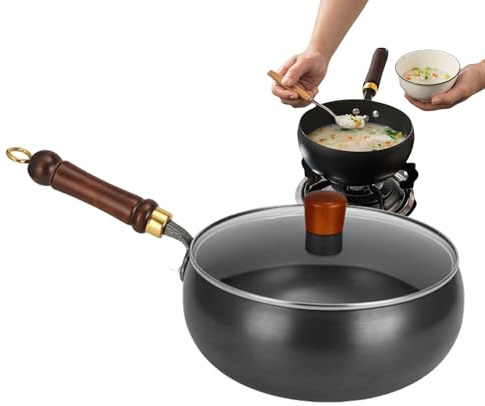 Poêle à frire en fer – Sauteuse antiadhésive avec couvercle, batterie de cuisine professionnelle non revêtue pour cuisinière intérieure, saute, œuf, poulet, poisson, steak, crevettes, camping en plein
