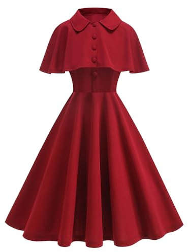 OMEWEE Cocktailkleid Damen Cape Kleid 1950er Vintage Rockabilly Kleider Abendkleider elegant für Hochzeit gast festliches Kleid A-Line Swing Midilang Partykleid