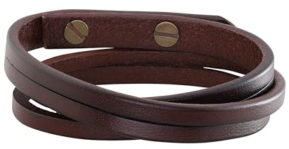 Hanary Artisanal Multi-Wrap Brown Leather Bracelet with Vintage Metal Accents for Men