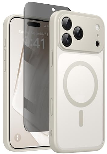 Magnetische Hülle für iPhone 17 Pro Max mit Sichtschutzfolie,Stein | [Kompatibel mit MagSafe][Stoßfest und langlebig &Magnetkraft]Halbtransparent Matte iPhone 17 ProMax Handyhülle
