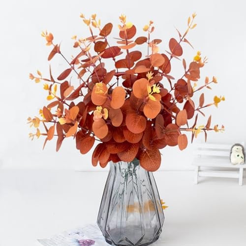 TILONKJ 30 Stück Eukalyptus Deko Kunstblumen Herbst,Herbstzweige Dekozweige | Herbstblumen Künstlich, Eucalyptus Künstliche Zweige, 31cm Herbstblätter Kunstzweige für Hintergrund Hochzeit Dekoration