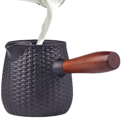 Poêle en fonte - 600 ml - Pour vapeur et réchaud de cuisinière - Avec poignée en bois - Pour la cuisine, le camping, les voyages, les adultes, les