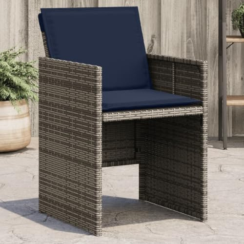 Owoxanthellate 4er Set Gartenstühle Klappbar Polyrattan Grau Marineblau Gepolstert Hochlehner Platzsparend 50,5 x 54 x 79 cm UV-beständig für Balkon Terrasse Camping