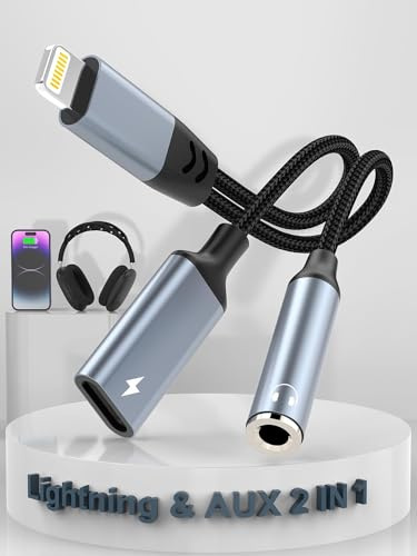 2-in-1 Lightning auf 3,5 mm Headphone Jack Adapter für iPhone und Charger Dongle,【Apple MFi Zertifiziert】 Kopfhörer Konverter Splitter Unterstützung Musik+ Laden+HiFi für iPhone (kann Nicht anrufen)