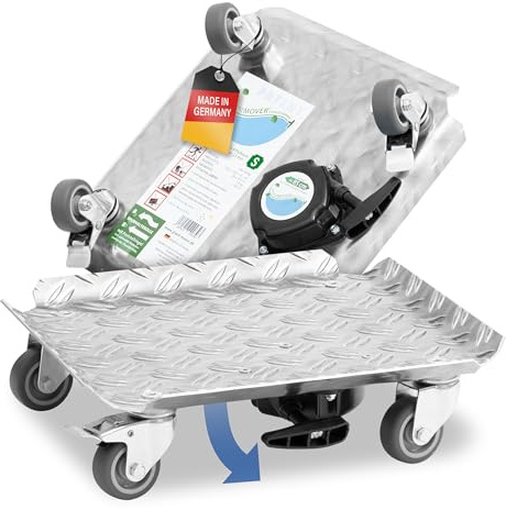 PlantMOVER Pflanzenroller mit Seilzug - 150kg Tragkraft 32,5 x 32,5 cm - eckig mit robusten Rollen - aus Aluminium-Riffelblech für besten Grip - Rollbrett für Pflanzen - Einfach ziehen Made in Germany