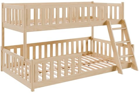 LANO meble Schönes Etagenbett Nice 90x200 Kiefer für Kinder und Jugendliche mit größerem unteren Bett und Schutzgittern.