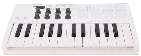 Vvikizy 25 Key Bluetooth MIDI Keyboard Controller Portable Accurate Music Production for Windows MacOS IOS White