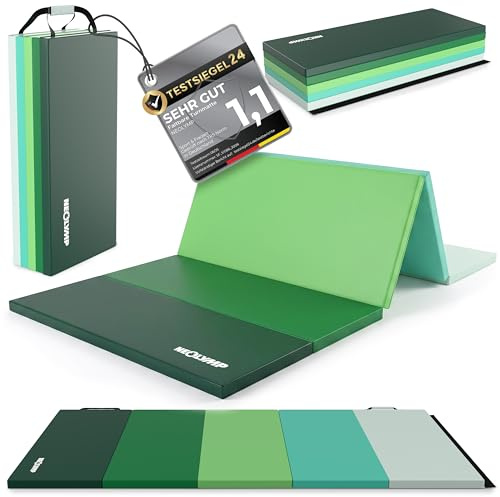 NEOLYMP Turnmatte klappbar - Faltbare Gymnastikmatte für Zuhause - Dicke Fitnessmatte für Kampfsport, Yoga & Pilates - Weiche Bodenmatte mit Tragegriff & Klett-Verbindung (Grün, 200 x 100 x 3 cm)
