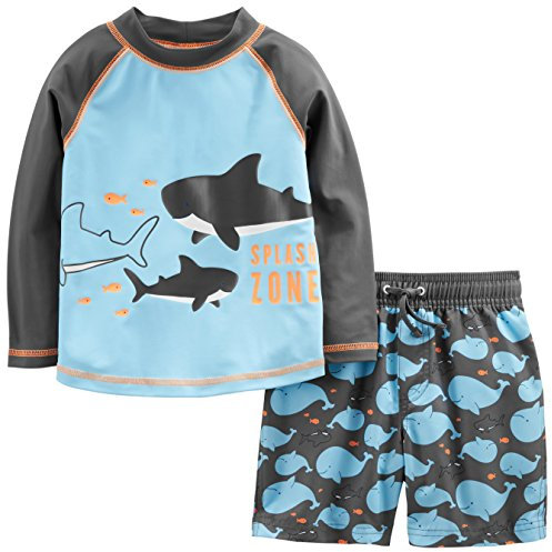 Simple Joys by Carter's Baby Jungen Swimsuit Trunk and Rashguard Rash-Guard-Set, Himmelblau Wale/Schwarz, 4 Jahre