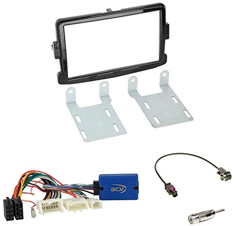 Einbauset : Autoradio Doppel-DIN 2-DIN Radioblende klavierlack-schwarz + Lenkradfernbedienungsadapter Pioneer Radio Adapter + Fakra Antennenadapter für Dacia Sandero/Stepway ab 2013